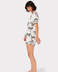 Chelsea Peers - White Zebra Print V-neck Button Up Short Pyjama Set