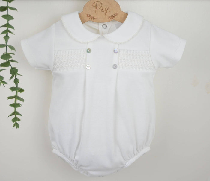 Smocked Cotton Romper - Ivory