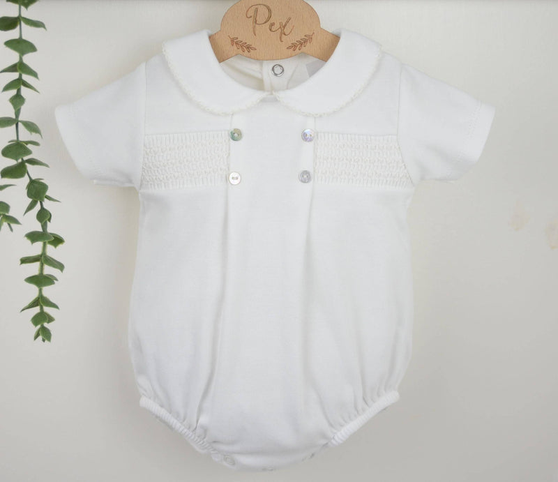 Smocked Cotton Romper - Ivory