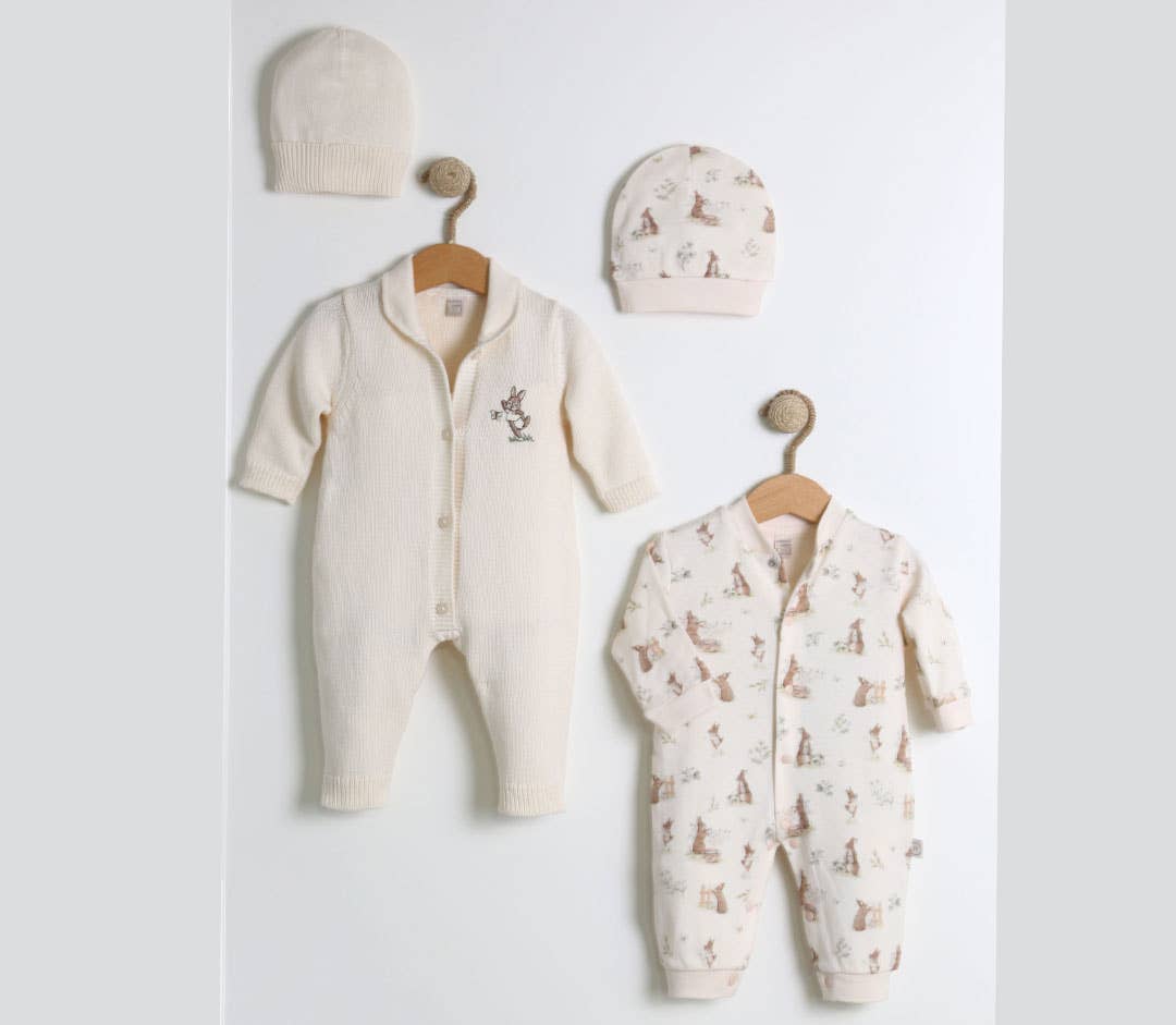 Organic Cotton Knit Bunny Romper and Co-ordinating Bodysuit