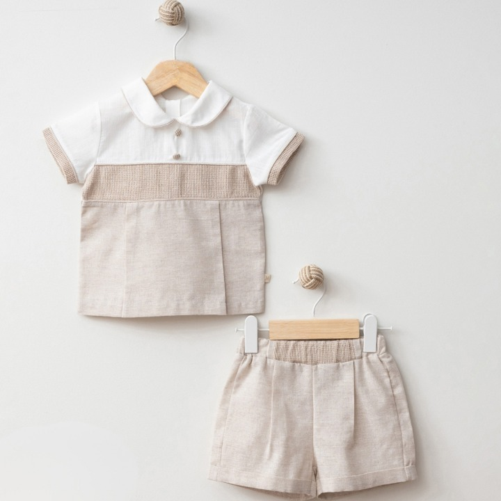 Baby Boys Natural Linen Top and Shorts Set