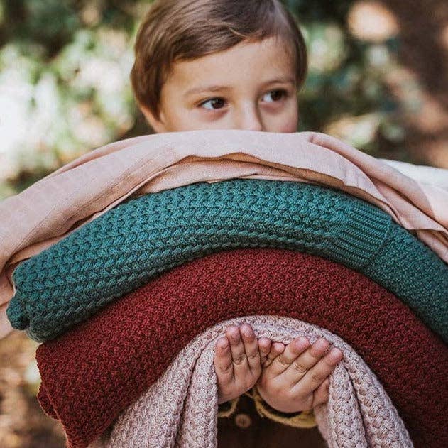 Plain Knit Baby Blanket - Pine Green