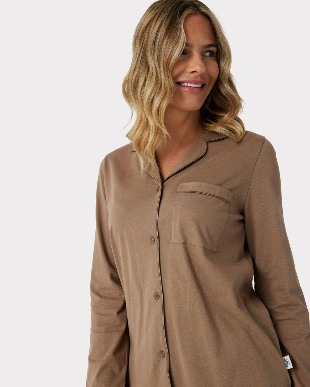 Chelsea Peers - Organic Cotton Soft Chocolate Brown Button Up Long Pyjama Set