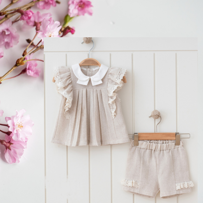 Girls Natural Linen Top and Shorts Set