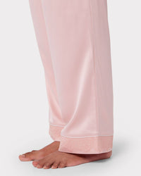 Chelsea Peers -Satin Lace Trim Long Pyjama Set - Blush Pink