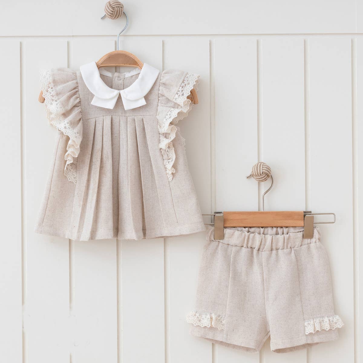 Girls Natural Linen Top and Shorts Set