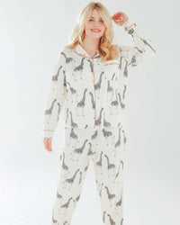 Chelsea Peers - Curve Organic Cotton Cream Giraffe Print Long Pyjama Set