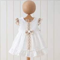 Girls Natural Lace Collar Short Sleeve Elegant  Muslin Dress