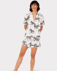 Chelsea Peers - White Zebra Print V-neck Button Up Short Pyjama Set