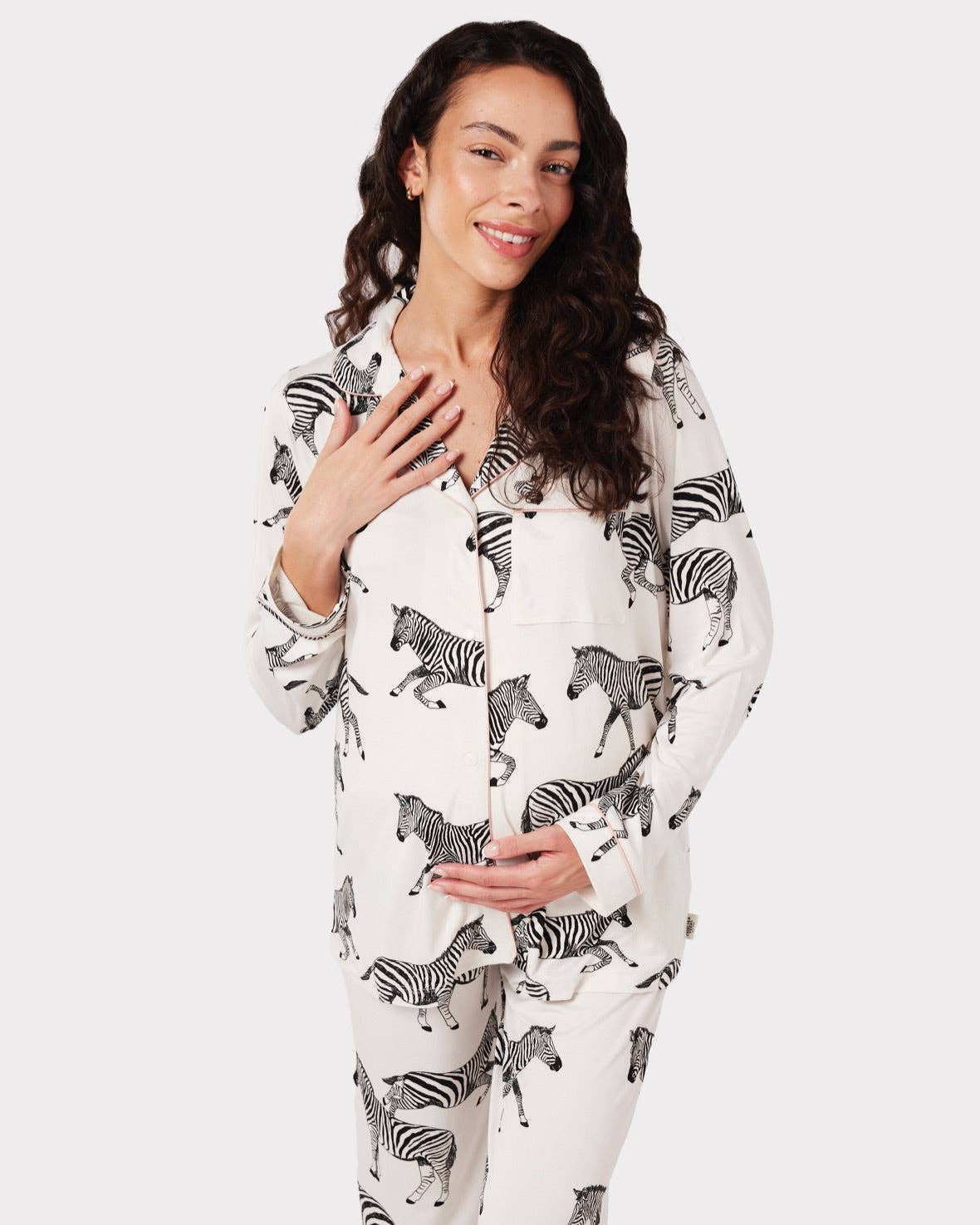 Chelsea Peers - Maternity White Zebra Print Long Pyjama Set