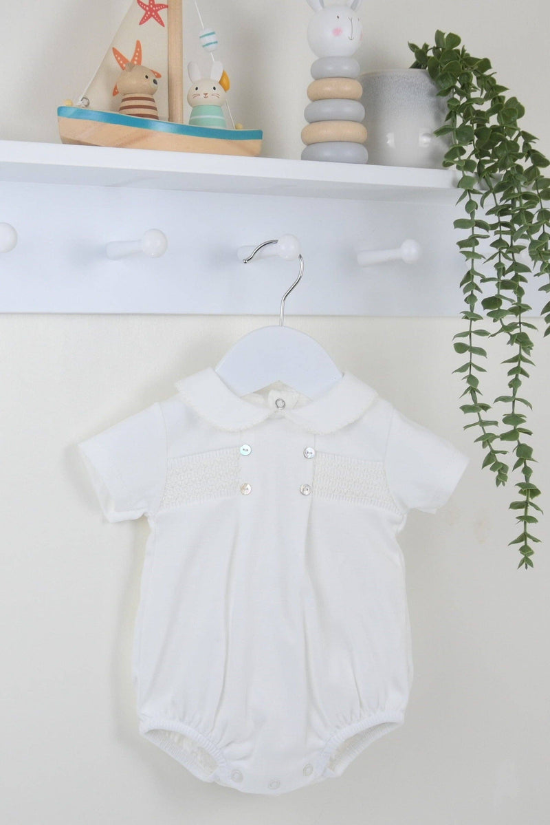 Smocked Cotton Romper - Ivory