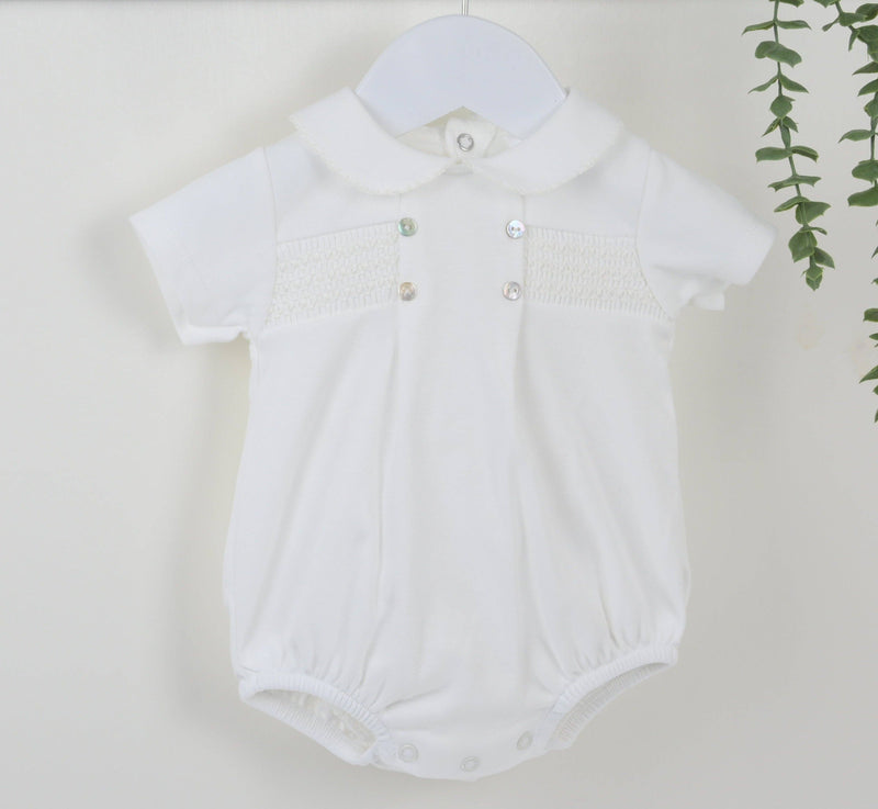 Smocked Cotton Romper - Ivory