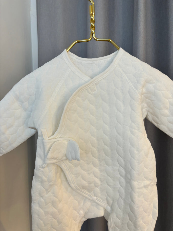 White Quilted Bodysuit with Angel Wing Detail