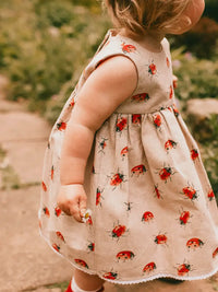 Linen Look Pinafore/Dress with Ladybird Design