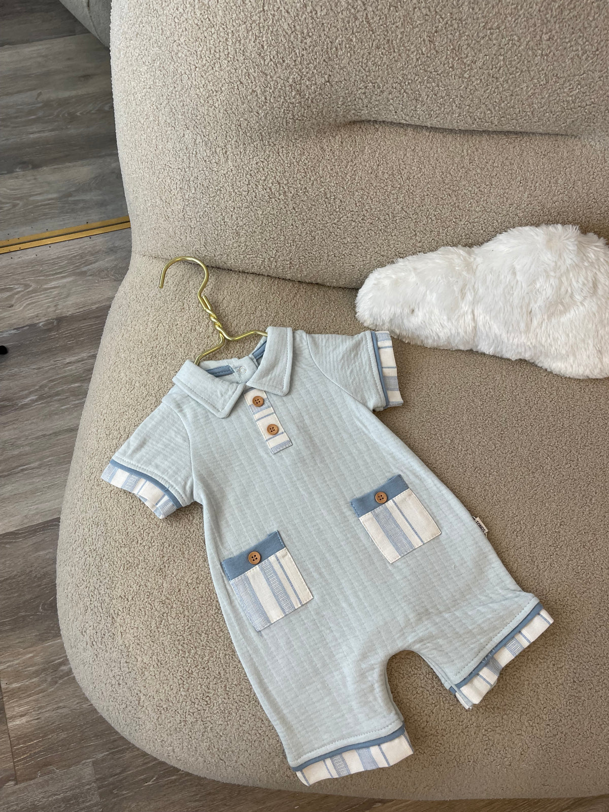 Baby Boy Romper with Collar, Button and Stripe Detail Was £19.99 Now £9.99