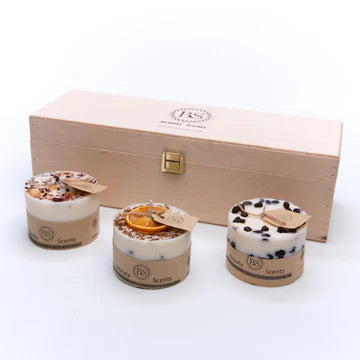 Wooden Box with 3 Fragrant Candles, Soy Wax and Cotton wick