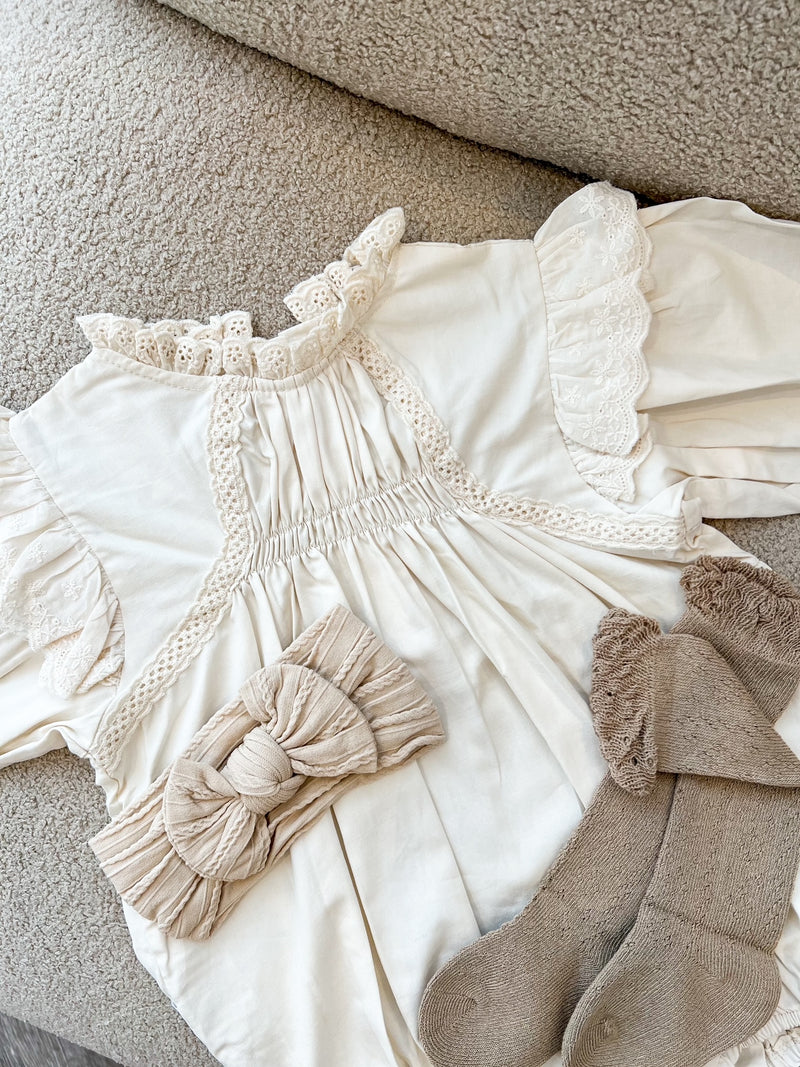 Cream Cotton Smock Detail Romper