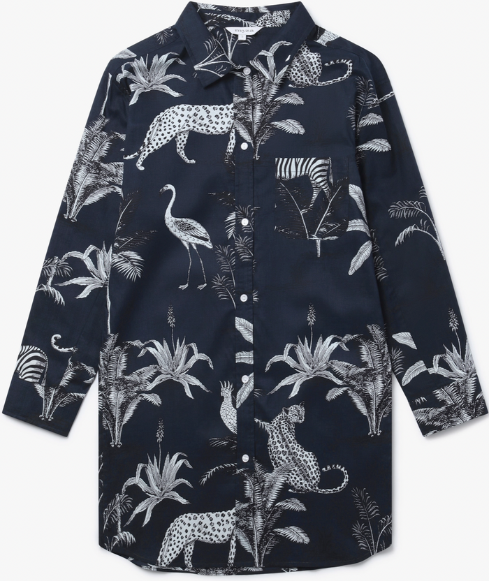 Reduced - Women's Organic Cotton Nightshirt - Navy Botanical Jungle Was £45.00 Now £29.00