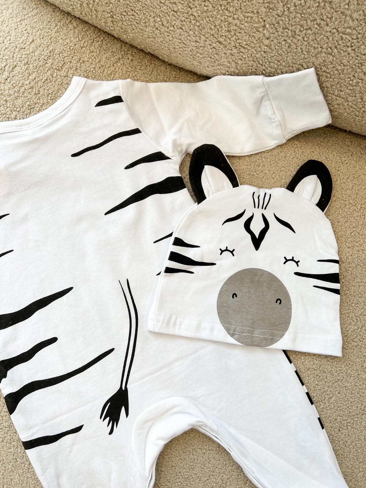 Zebra Detail Babygrow/ Bodysuit and Matching Hat