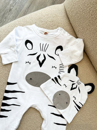 Zebra Detail Babygrow/ Bodysuit and Matching Hat