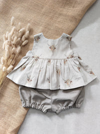 AshleyRose - Highland cow linen look top and bloomer set