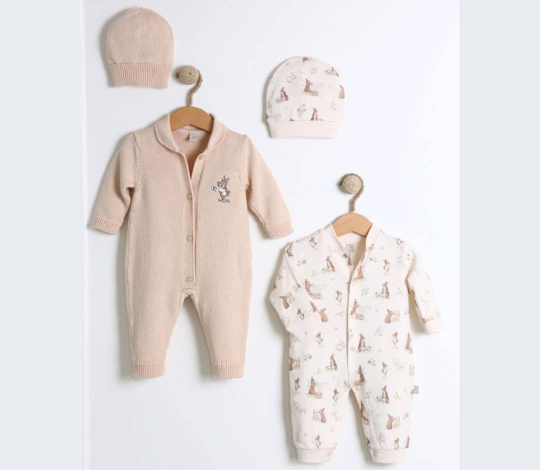 Organic Cotton Knit Bunny Romper and Co-ordinating Bodysuit