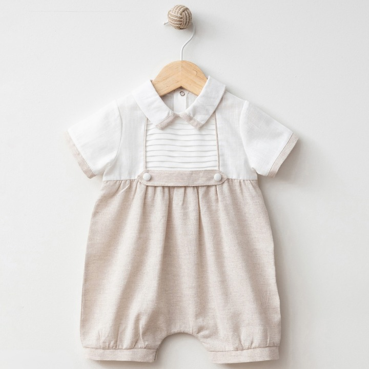 Natural Linen Baby Boy Romper