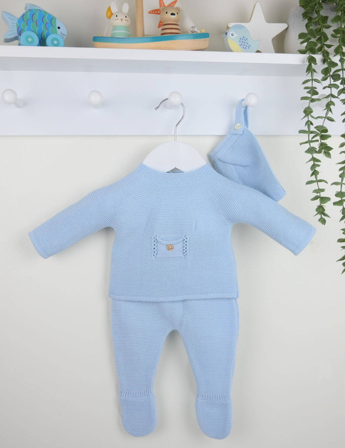 3 piece fine knit suit -  Blue