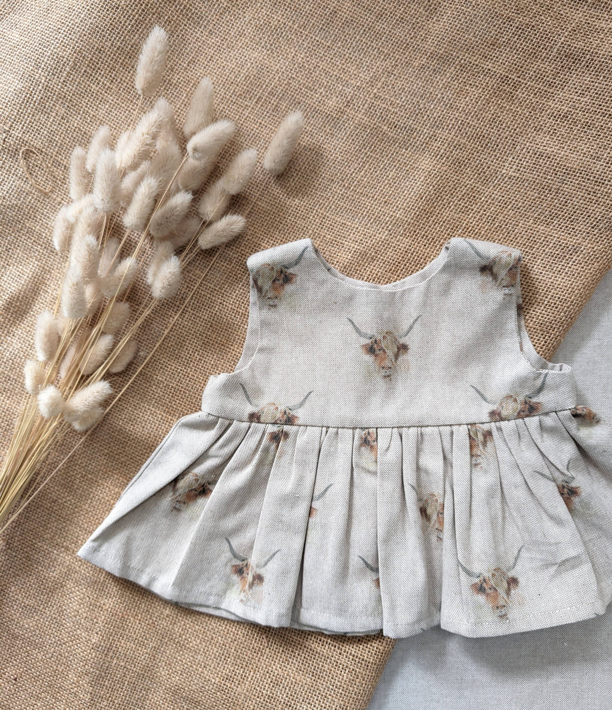 AshleyRose - Highland cow linen look top and bloomer set