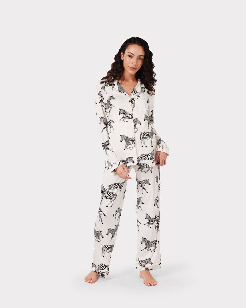 Chelsea Peers - Maternity White Zebra Print Long Pyjama Set