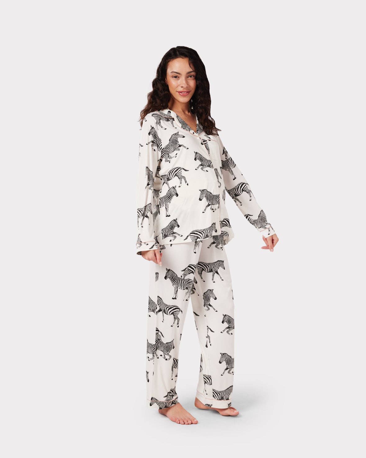 Chelsea Peers - Maternity White Zebra Print Long Pyjama Set