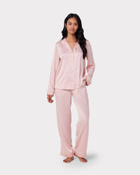 Chelsea Peers -Satin Lace Trim Long Pyjama Set - Blush Pink