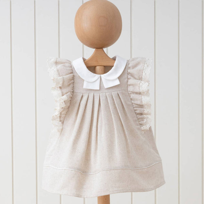 Girls  Natural Ruffled Linen Dress